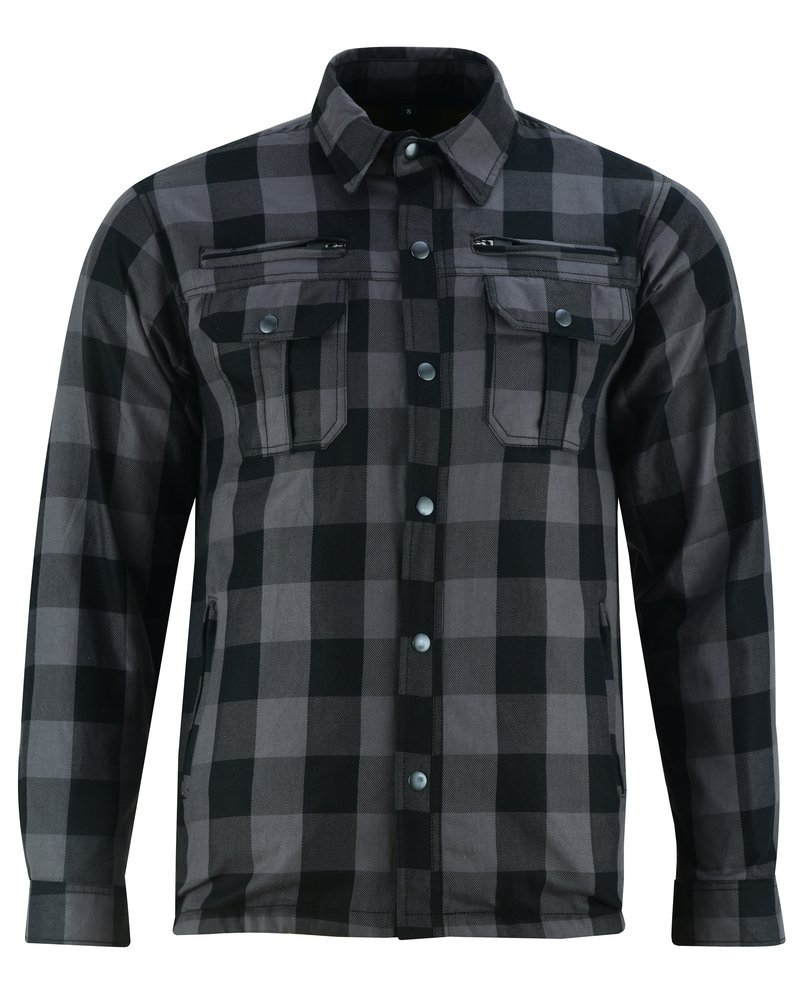 Flannel Motorcycle Shirt - Men's - Armor Pockets - Gun Pockets - Up To Size 6XL - Black Gray Plaid - DS4670-DS - Image 5