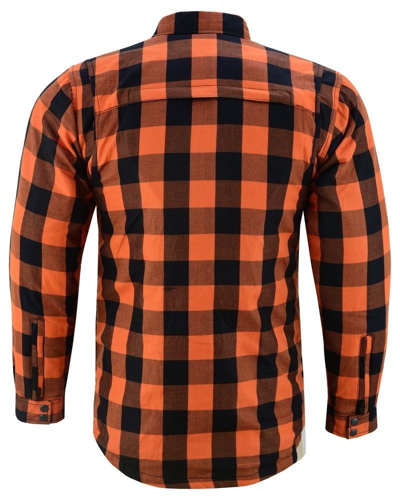 Flannel Motorcycle Shirt - Men's - Armor Pockets - Gun Pockets - Up To Size 5XL - Orange Black Plaid - DS4675-DS - Image 5