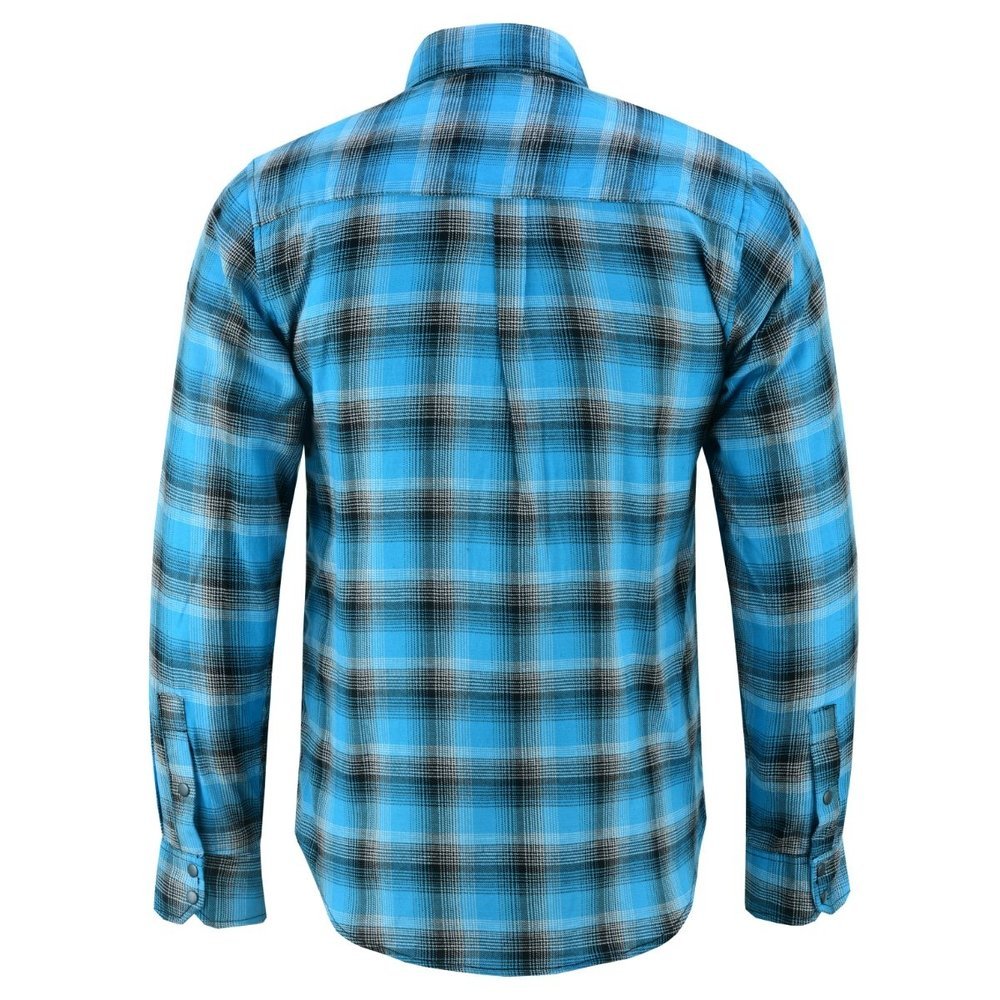 Flannel Motorcycle Shirt - Men's - Up To Size 5XL - Blue and Shaded Black Plaid - DS4683-DS - Image 3