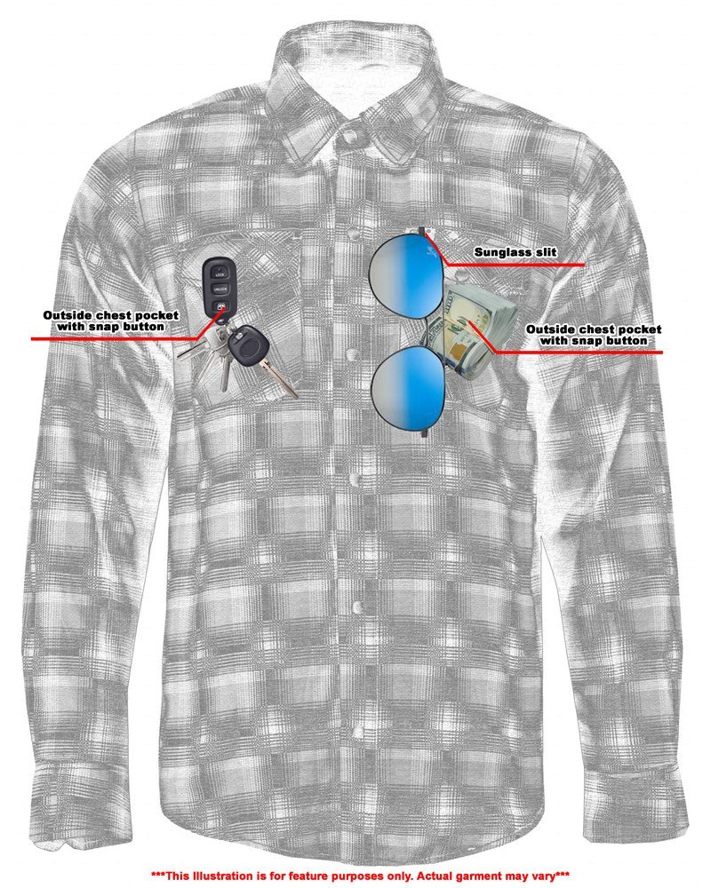 Flannel Motorcycle Shirt - Men's - Up To Size 5XL - Blue and Shaded Black Plaid - DS4683-DS - Image 6