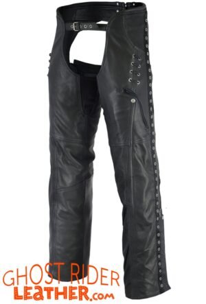 Leather Chaps - Women's - Black - Hip Set - Stretchy Thighs - DS-485-DS