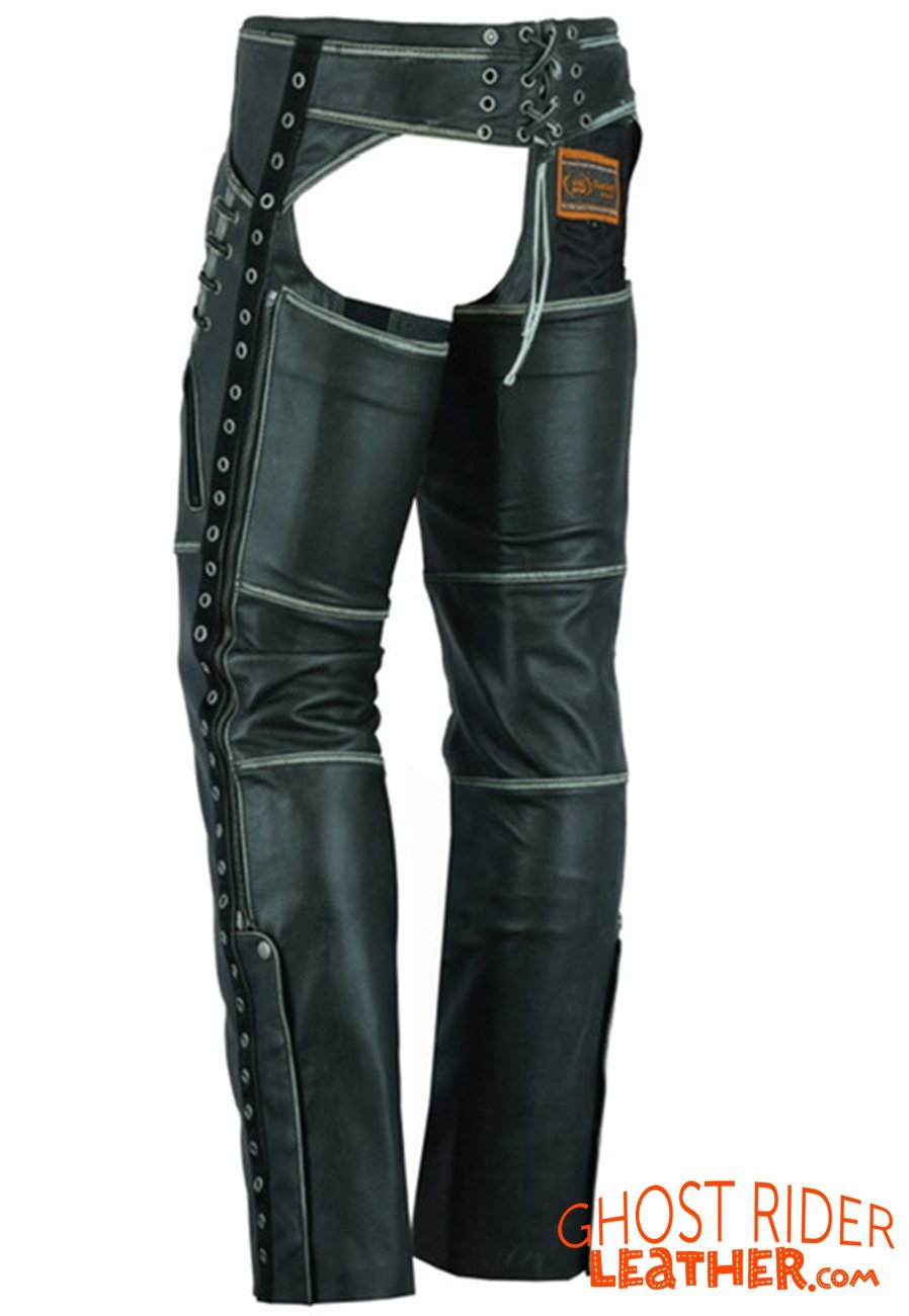 Leather Chaps - Women's - Gray - Hip Set - Stretchy Thighs - DS-485V-DS - Image 2