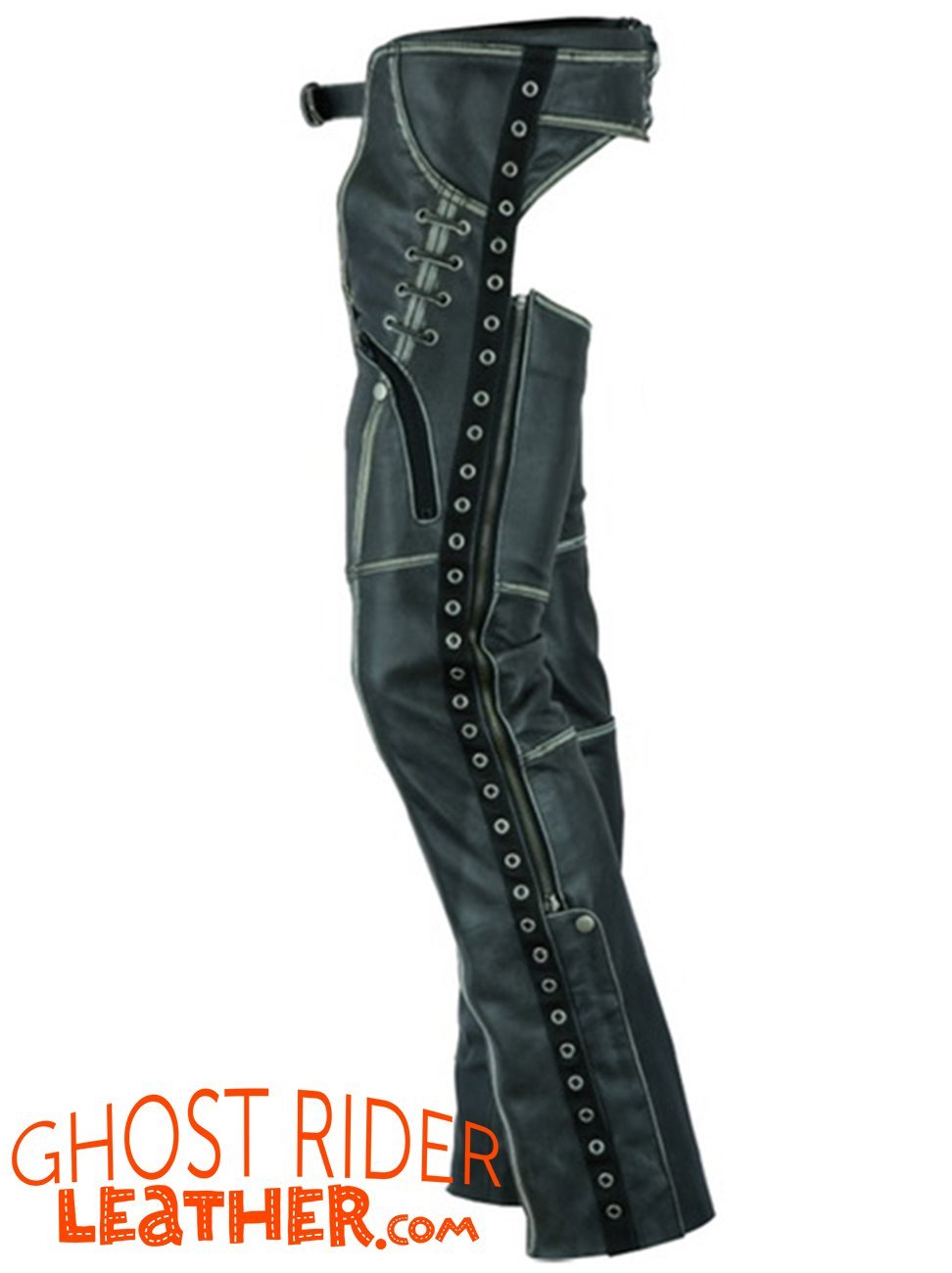 Leather Chaps - Women's - Gray - Hip Set - Stretchy Thighs - DS-485V-DS - Image 3