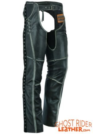 Leather Chaps - Women's - Gray - Hip Set - Stretchy Thighs - DS-485V-DS