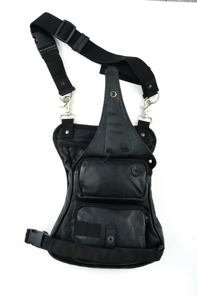 Black Leather Multi Pocket Thigh Bag with Gun Holster Pocket - SKU DS5850-DS - Image 2