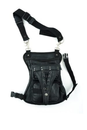 Black Leather Multi Pocket Thigh Bag with Gun Holster Pocket - SKU DS5850-DS