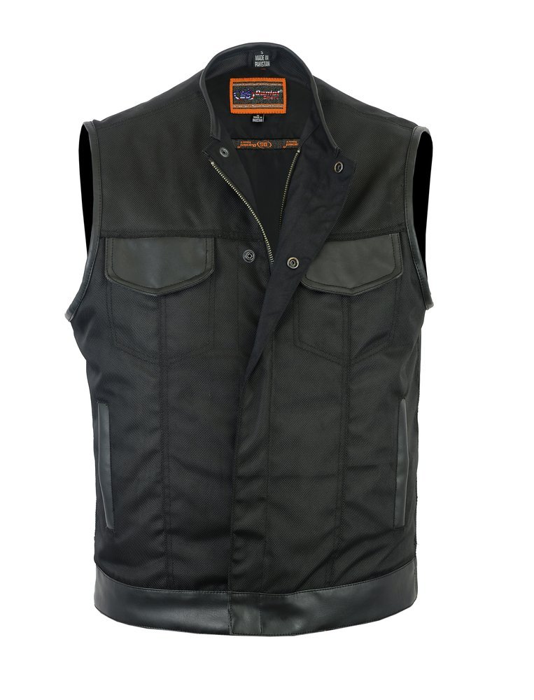 Canvas and Leather Motorcycle Vest - Men's - Gun Pockets - Up To 12XL - DS687-DS - Image 9