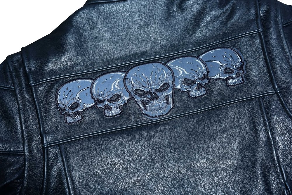 Leather Motorcycle Jacket - Men's - Biker - Up To 6XL - Reflective Skulls - DS700-DS - Image 12