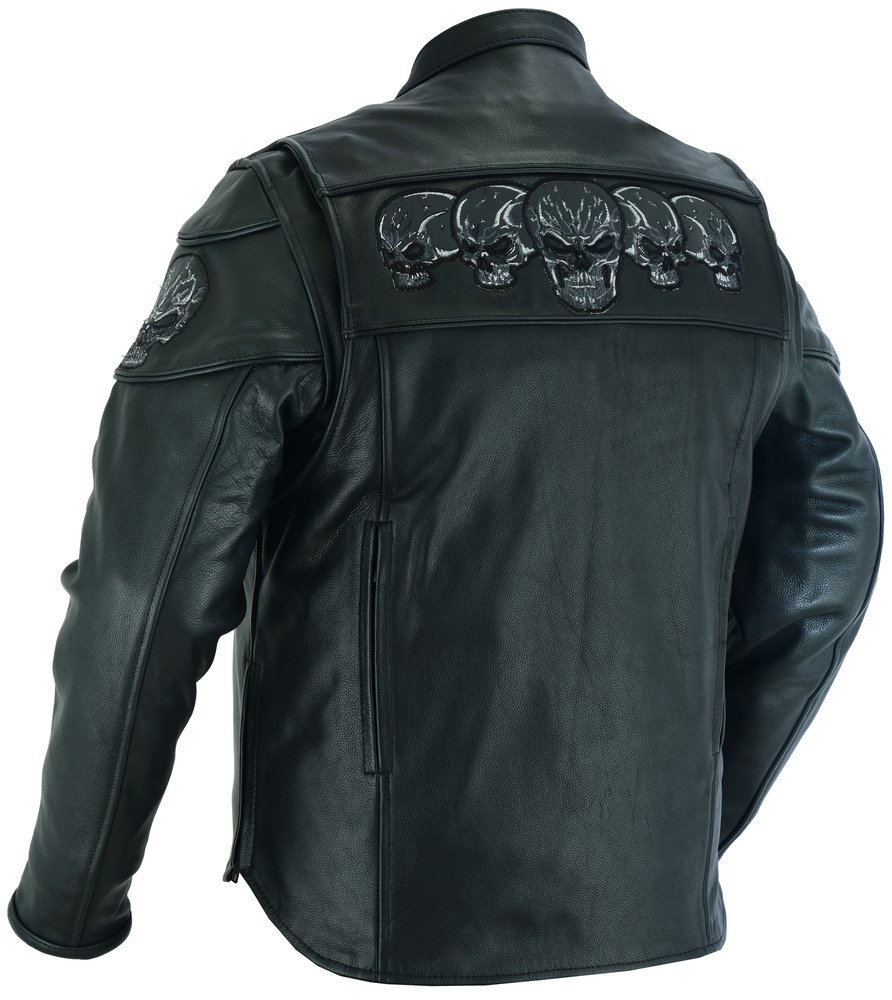Leather Motorcycle Jacket - Men's - Biker - Up To 6XL - Reflective Skulls - DS700-DS - Image 8