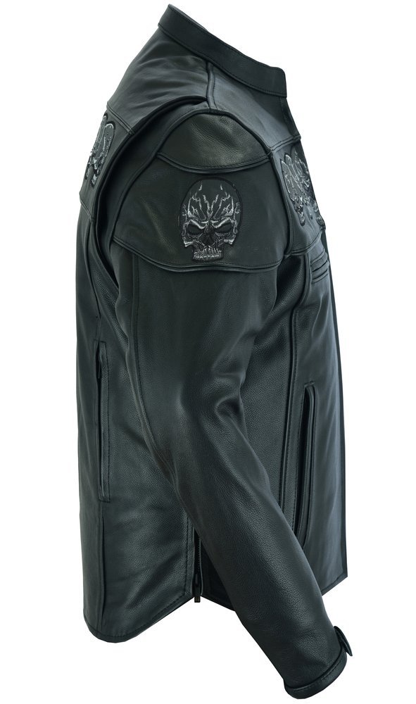 Leather Motorcycle Jacket - Men's - Biker - Up To 6XL - Reflective Skulls - DS700-DS - Image 9