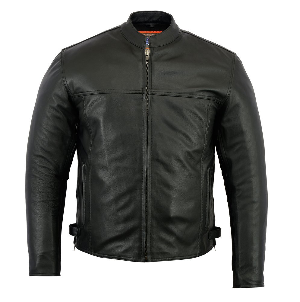 Leather Scooter Jacket - Men's - Reflective Piping - Gun Pockets - DS718-DS - Image 2