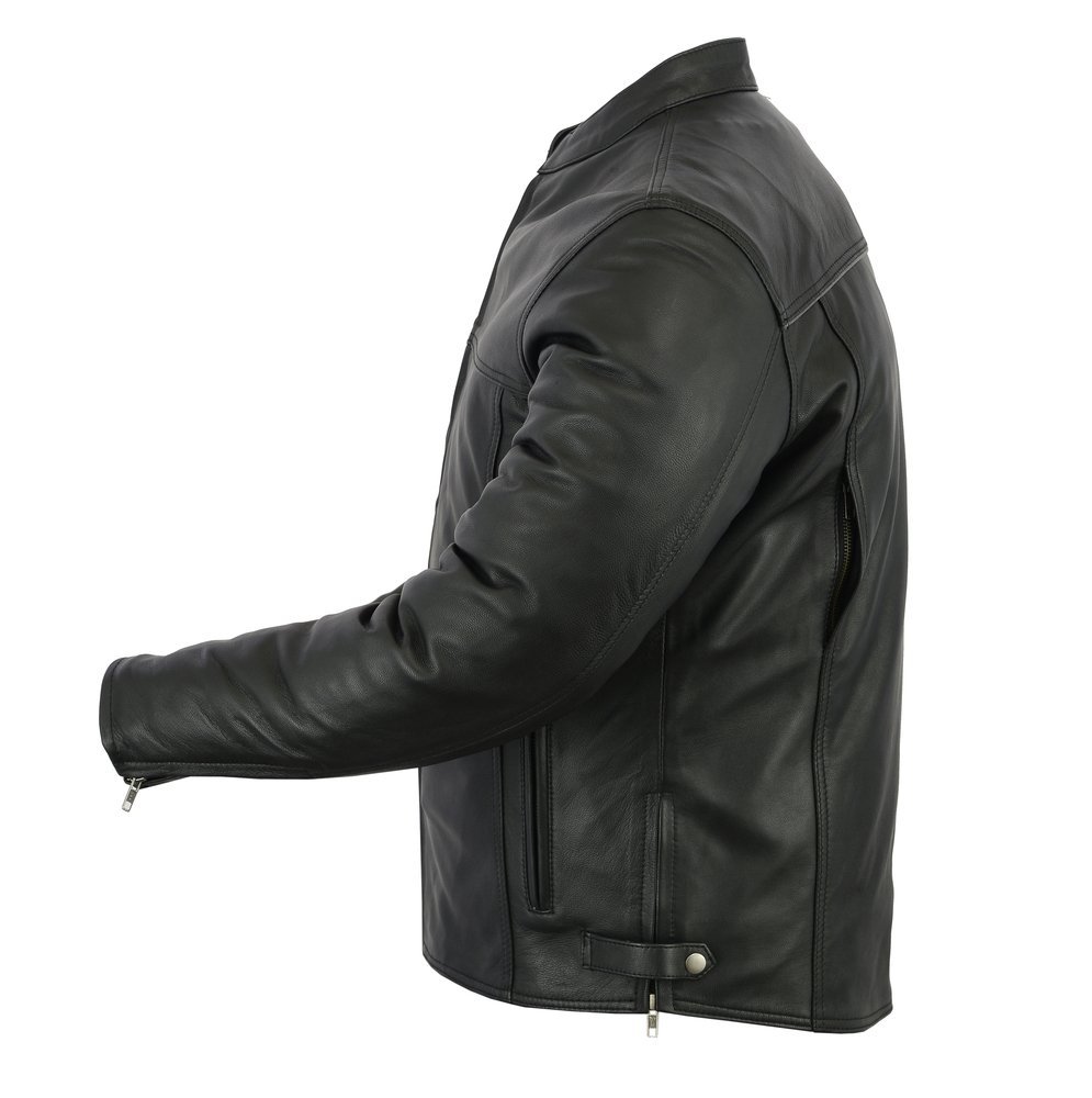 Leather Scooter Jacket - Men's - Reflective Piping - Gun Pockets - DS718-DS - Image 4