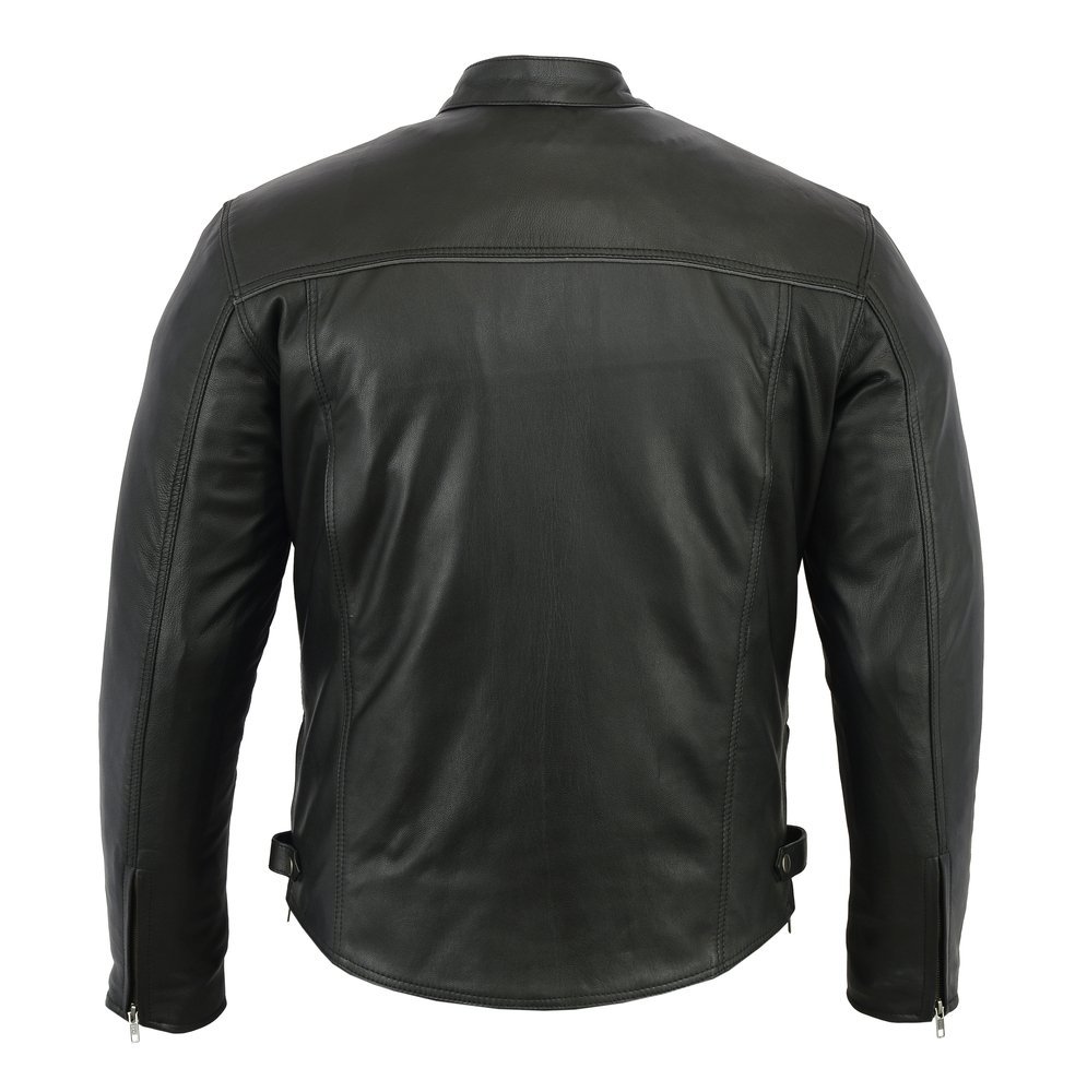 Leather Scooter Jacket - Men's - Reflective Piping - Gun Pockets - DS718-DS - Image 5