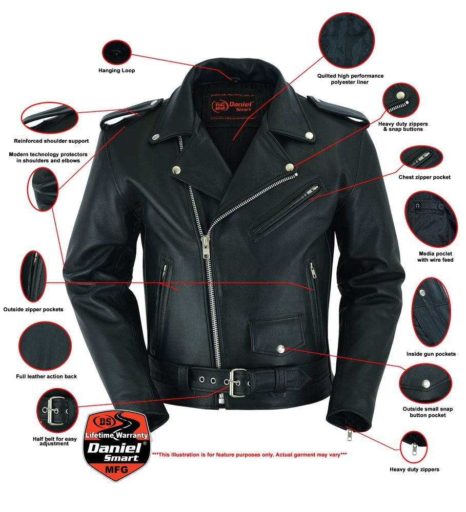 Leather Motorcycle Jacket - Men's - Armored - Up To 12XL - DS761-DS - Image 2