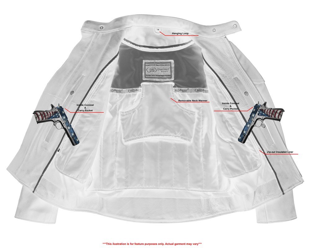 Leather Motorcycle Jacket - Men's - Side Laces - Ventilated - Gun Pockets - DS777-DS - Image 5