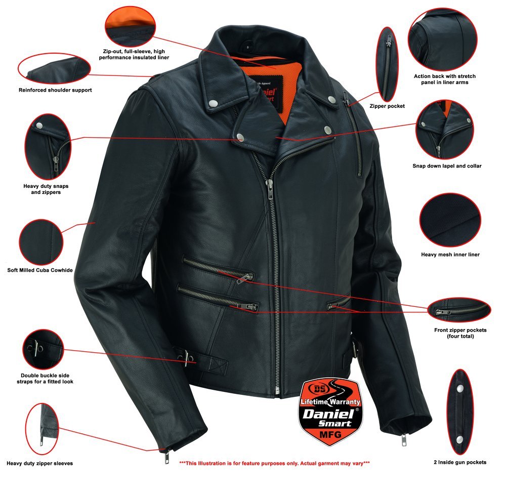 Leather Motorcycle Jacket - Women's - Updated and Stylish - Gun Pockets - DS804-DS - Image 2