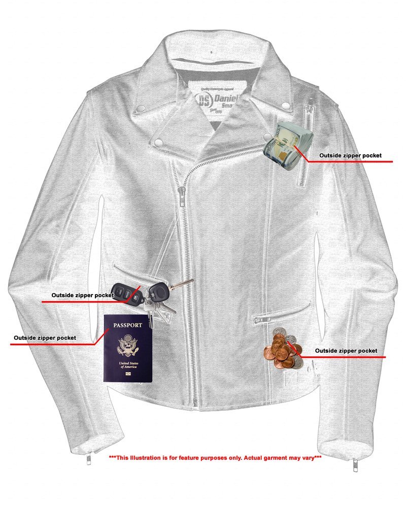 Leather Motorcycle Jacket - Women's - Updated and Stylish - Gun Pockets - DS804-DS - Image 4