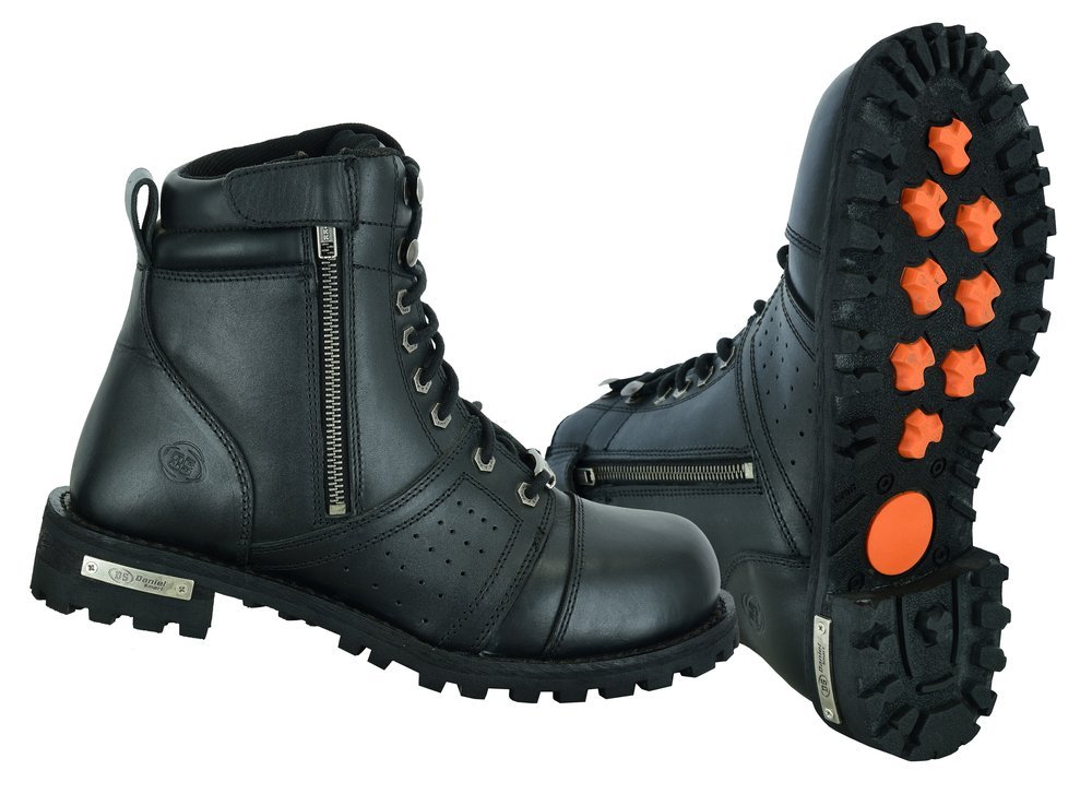 Men's Black 6 Inch Motorcycle Boots - Perforated - Medium or Wide - Side Zipper - Plain Toe - DS9731-DS - Image 6
