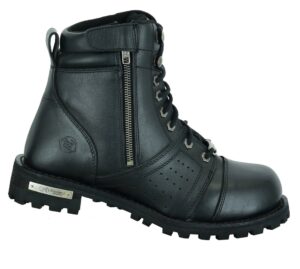 Men's Black 6 Inch Motorcycle Boots - Perforated - Medium or Wide - Side Zipper - Plain Toe - DS9731-DS