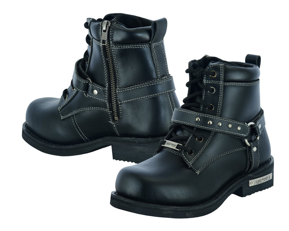 Leather Motorcycle Boots - Women's - Black - Side Zippers - DS9766-DS