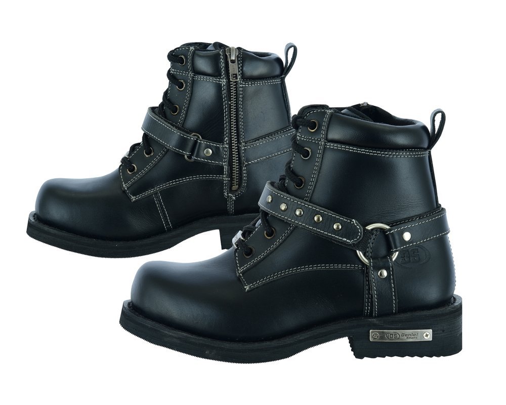 Leather Motorcycle Boots - Women's - Black - Side Zippers - DS9766-DS - Image 7