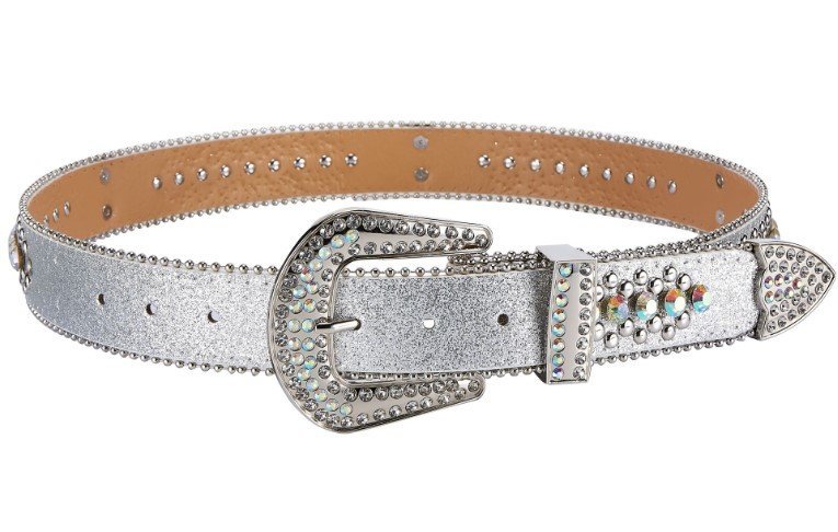 Unisex Rhinestone Bling Belt - Silver - Skulls - Rhinestones - Faux Leather - FBL20-DL - Image 6