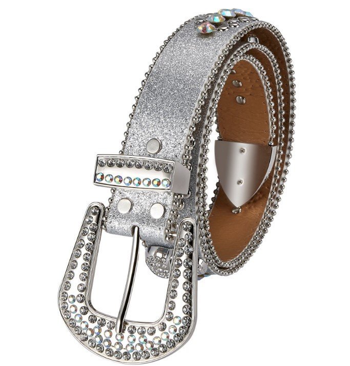 Unisex Rhinestone Bling Belt - Silver - Skulls - Rhinestones - Faux Leather - FBL20-DL - Image 3