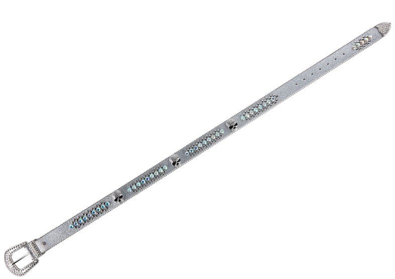 Unisex Rhinestone Bling Belt - Silver - Skulls - Rhinestones - Faux Leather - FBL20-DL - Image 7