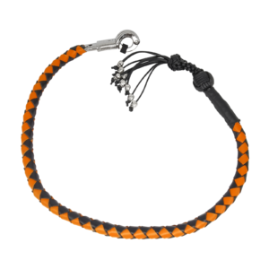 Get Back Whip - Black and Orange Leather - 36 Inches - Monkey Fist and Skulls - Motorcycle Accessories - FGBW9-HS-DL