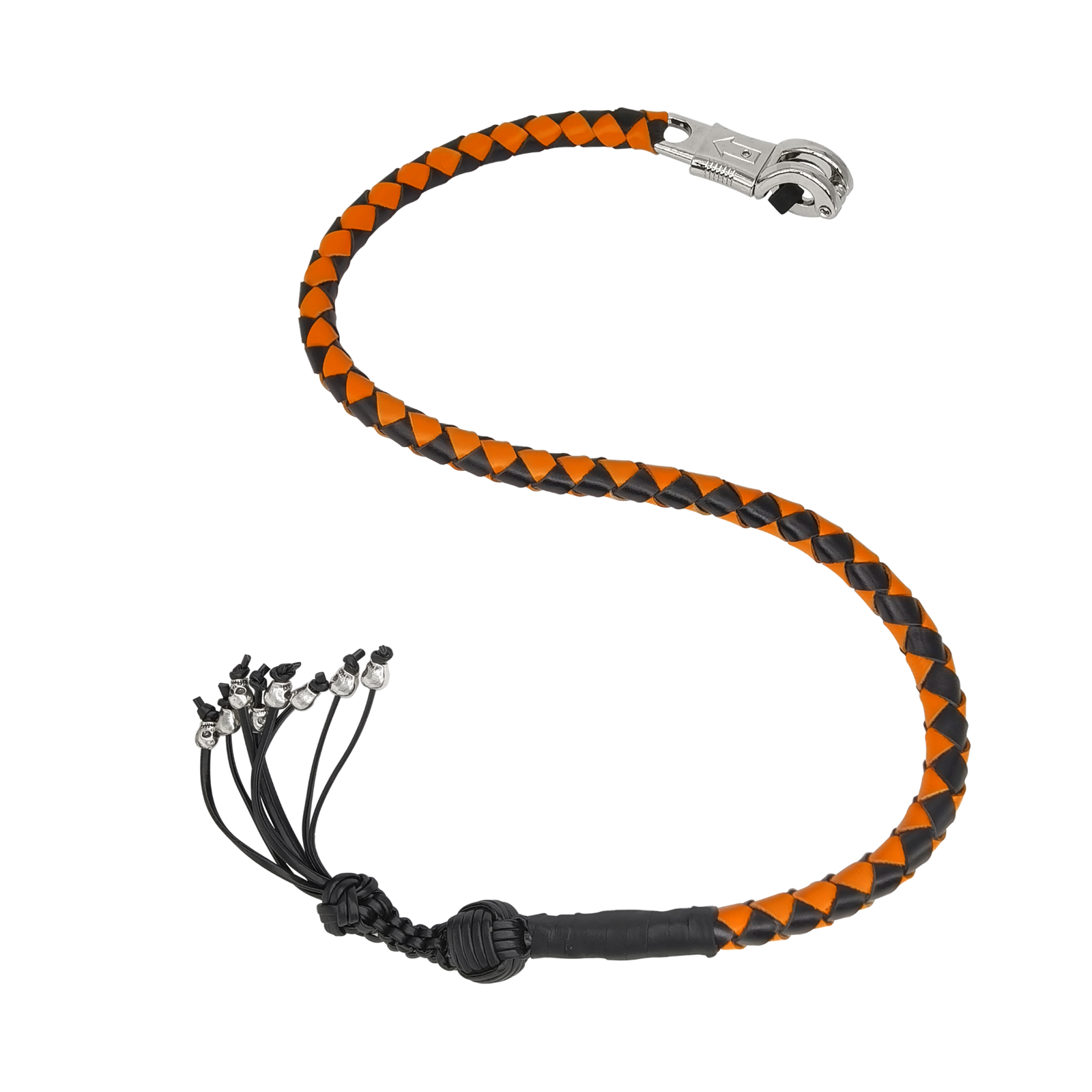 Get Back Whip - Black and Orange Leather - 36 Inches - Monkey Fist and Skulls - Motorcycle Accessories - FGBW9-HS-DL - Image 2