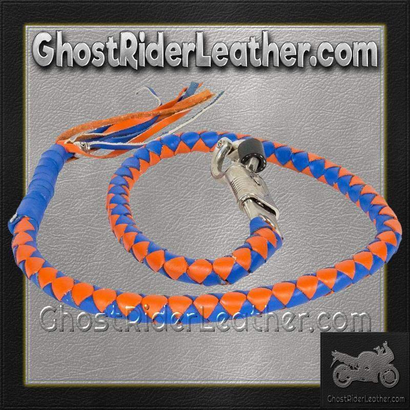 Get Back Whip - 42 Inches - Blue and Orange Leather - Motorcycle Accessories - GBW14-11-DL - Image 4
