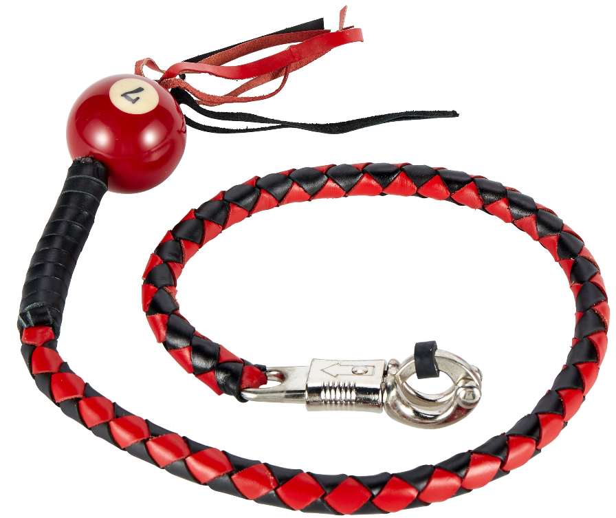 Get Back Whip - Black and Red Leather - With Pool Ball - 42 Inches - SKU GBW6-BB-DL
