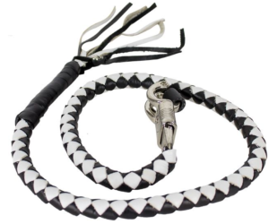 Get Back Whip - Black and White Leather - 42 Inches Long - Motorcycle Accessories - GBW7-11-DL