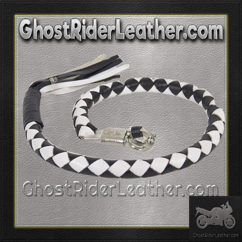 3 Inch Fat Get Back Whip in Black and White Leather - 42 Inches Long - GBW7-11-T2-DL - Image 2