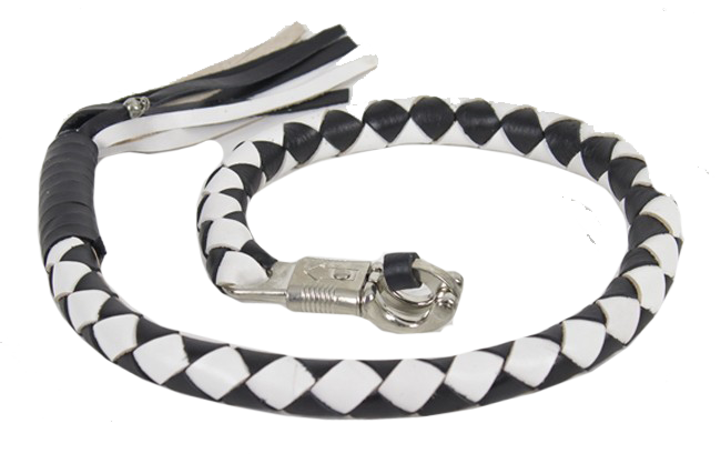 3 Inch Fat Get Back Whip in Black and White Leather - 42 Inches Long - GBW7-11-T2-DL
