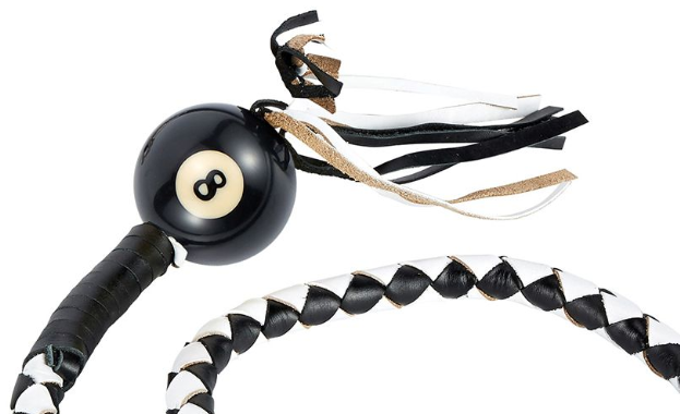 Get Back Whip - Black and White Leather - With Black 8 Ball - 42 Inches - SKU GBW7-BALL8-DL - Image 2