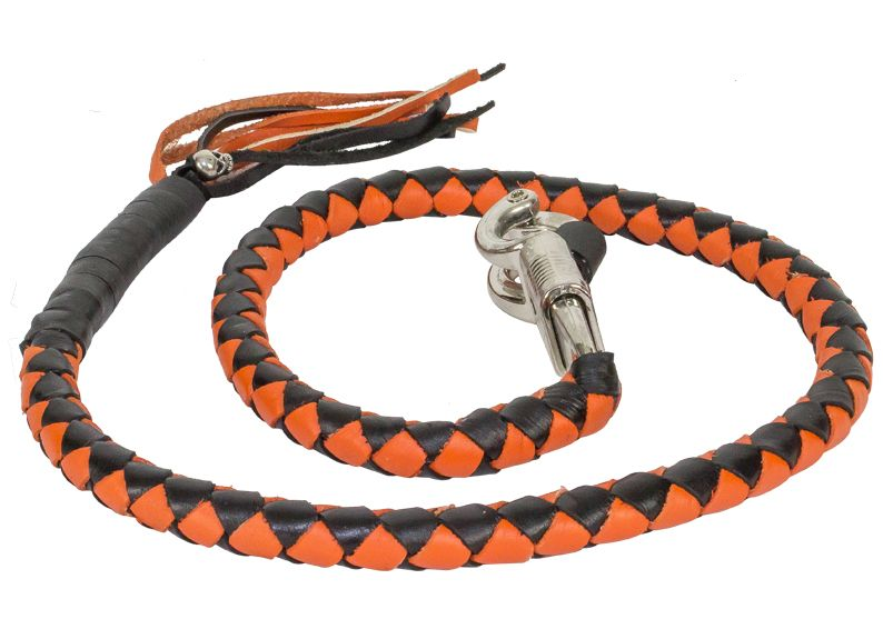 Get Back Whip in Black and Orange Leather - 42 Inches - Motorcycle Accessories - GBW9-11-DL
