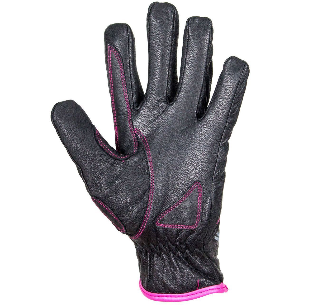 Leather Riding Gloves - Women's - Pink Embroidery - Full Finger - Motorcycle - GLZ106-EBL1-PINK-DL - Image 4