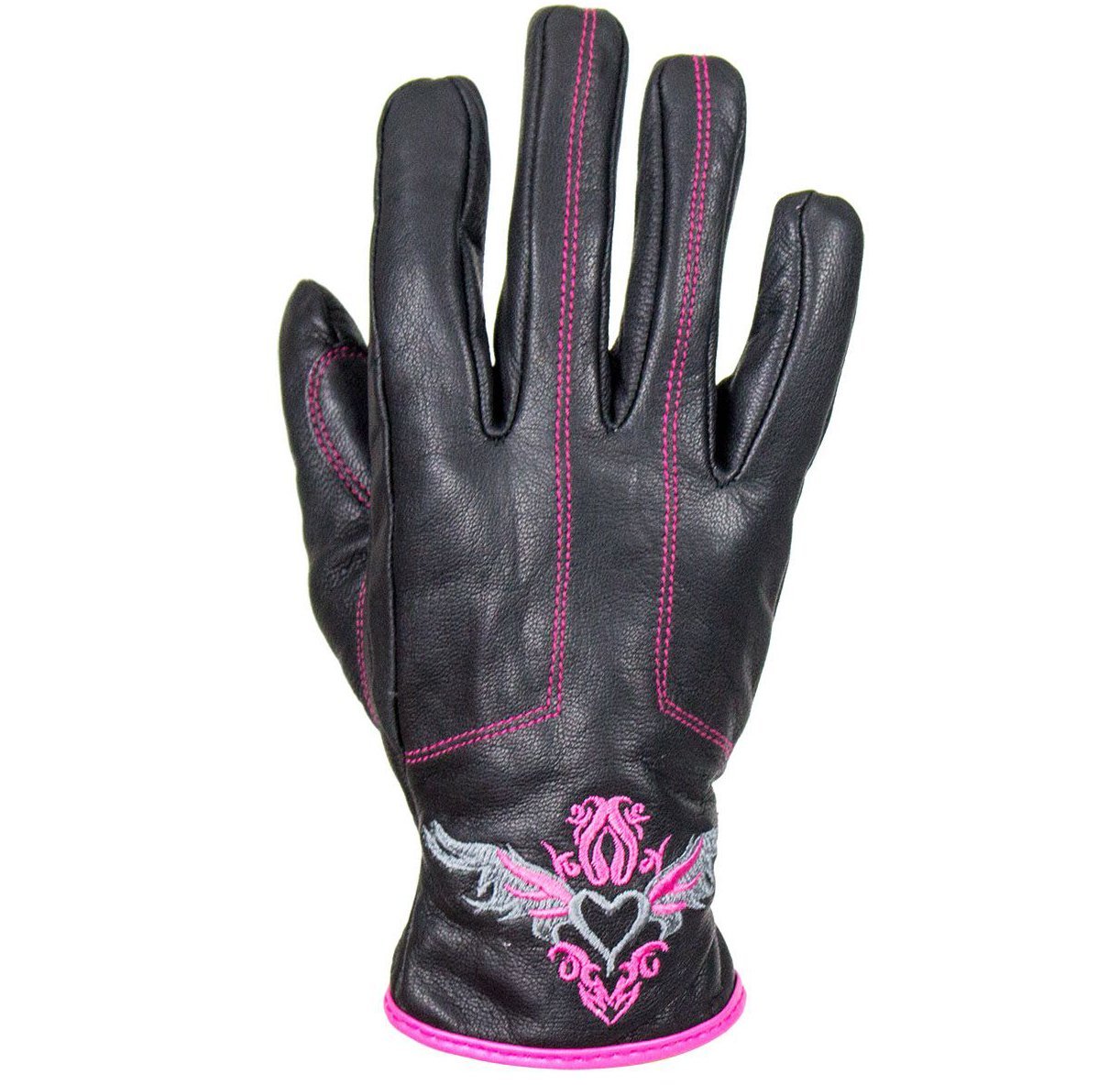 Leather Riding Gloves - Women's - Pink Embroidery - Full Finger - Motorcycle - GLZ106-EBL1-PINK-DL - Image 5