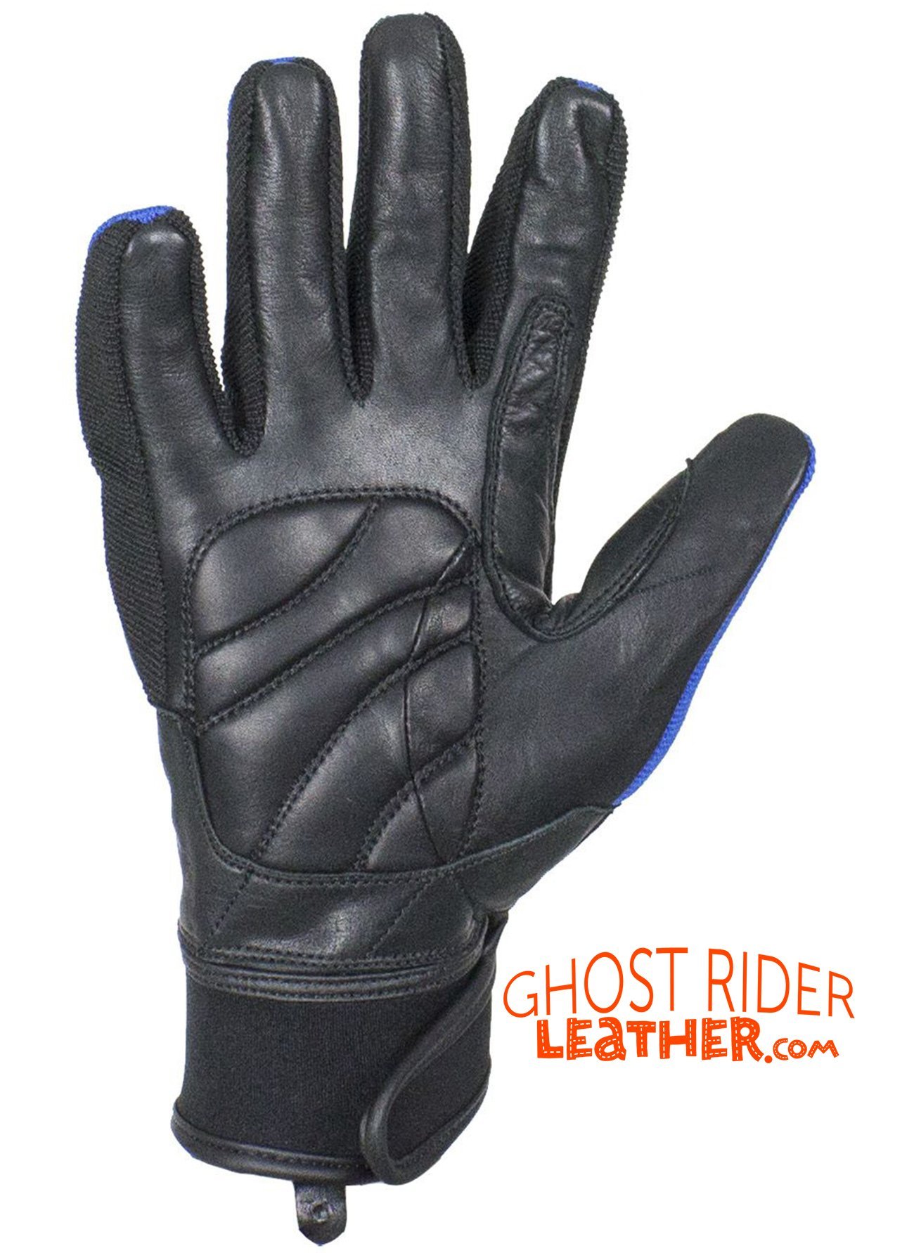 Leather Gloves - Men's - Full Finger - Knuckle Protector - Blue - GLZ108-BLUE-DL - Image 4
