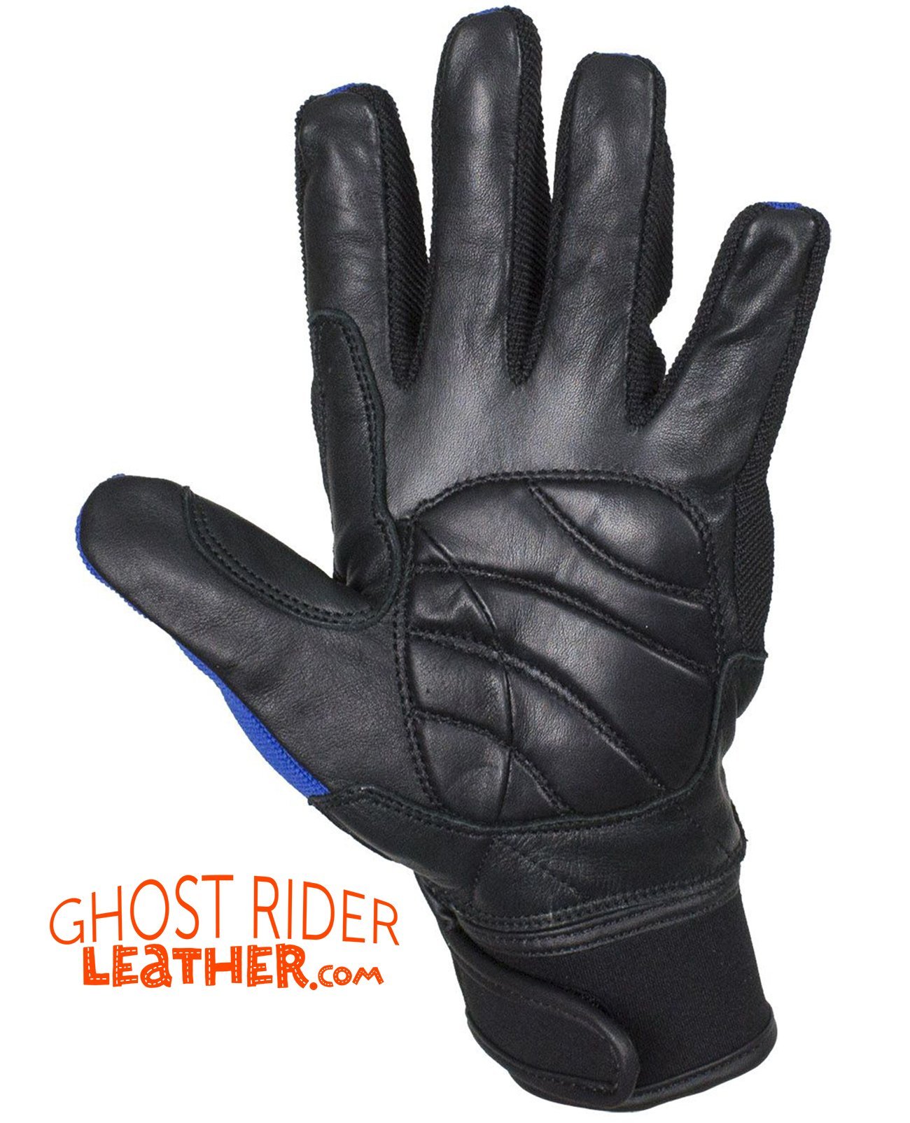 Leather Gloves - Men's - Full Finger - Knuckle Protector - Blue - GLZ108-BLUE-DL - Image 2