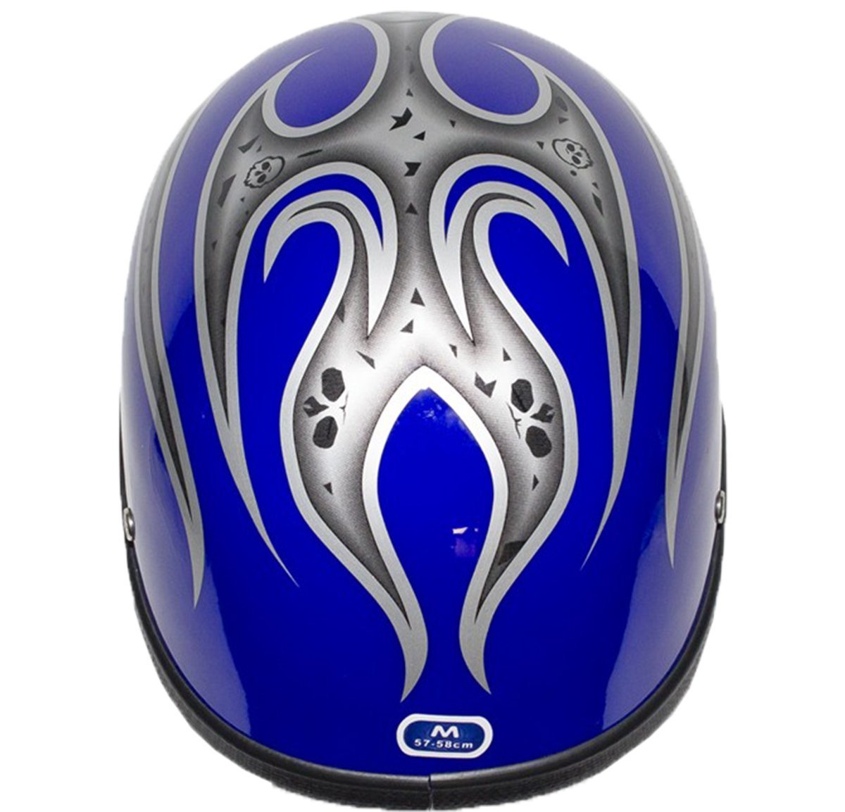 Novelty Motorcycle Helmet - Silver Skulls - Blue Flames - H401-D4-BLUE-1-DL - Image 4