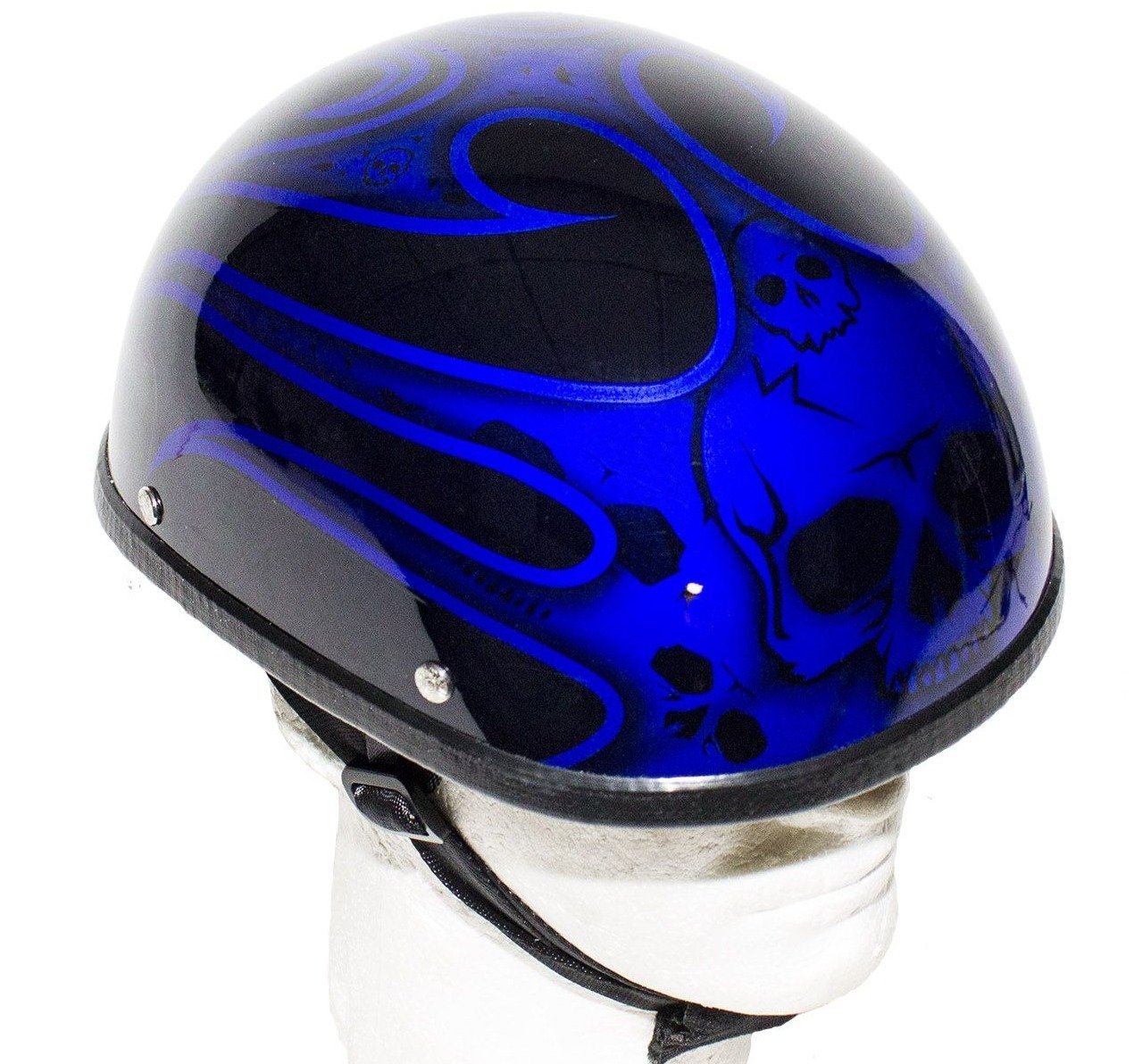 Novelty Motorcycle Helmet - Gloss Blue - Burning Skull - Shorty - H401-D4-BLUE-DL - Image 5