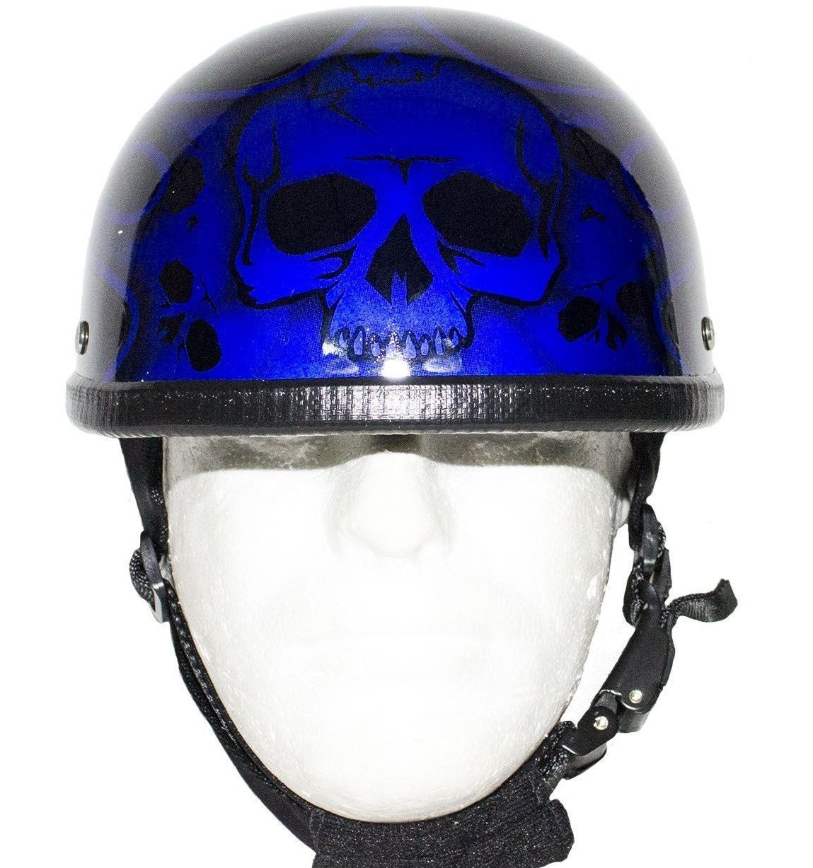 Novelty Motorcycle Helmet - Gloss Blue - Burning Skull - Shorty - H401-D4-BLUE-DL - Image 2