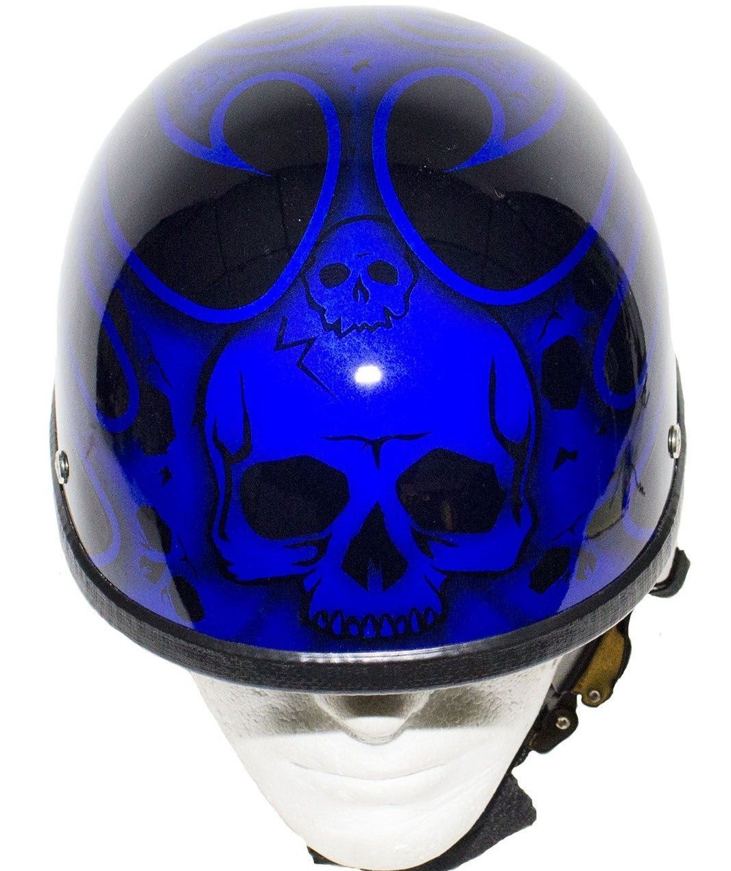 Novelty Motorcycle Helmet - Gloss Blue - Burning Skull - Shorty - H401-D4-BLUE-DL