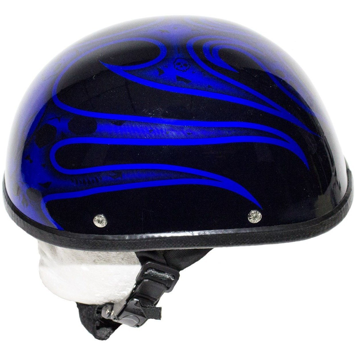 Novelty Motorcycle Helmet - Gloss Blue - Burning Skull - Shorty - H401-D4-BLUE-DL - Image 7