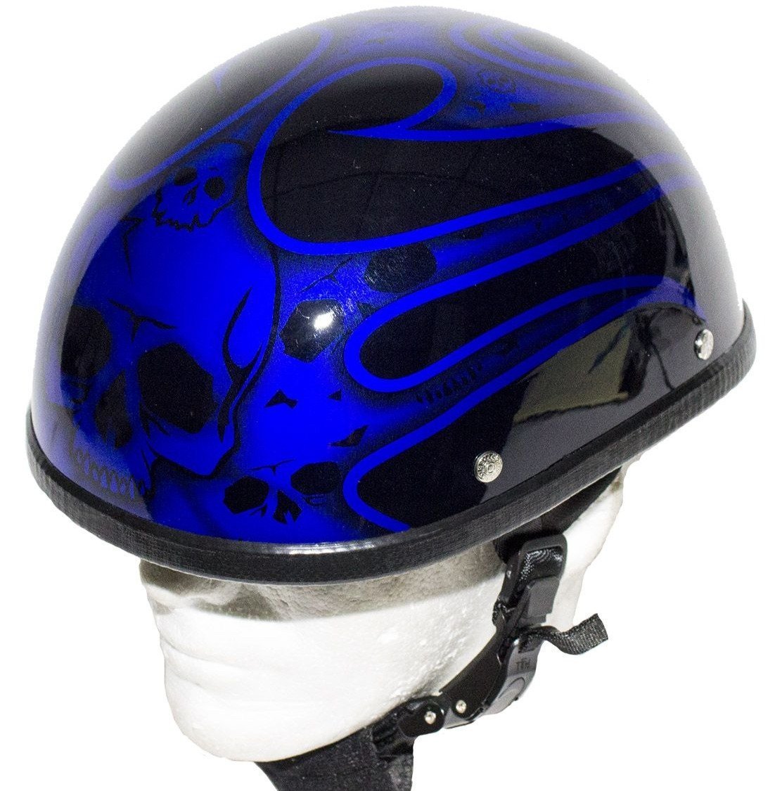 Novelty Motorcycle Helmet - Gloss Blue - Burning Skull - Shorty - H401-D4-BLUE-DL - Image 8