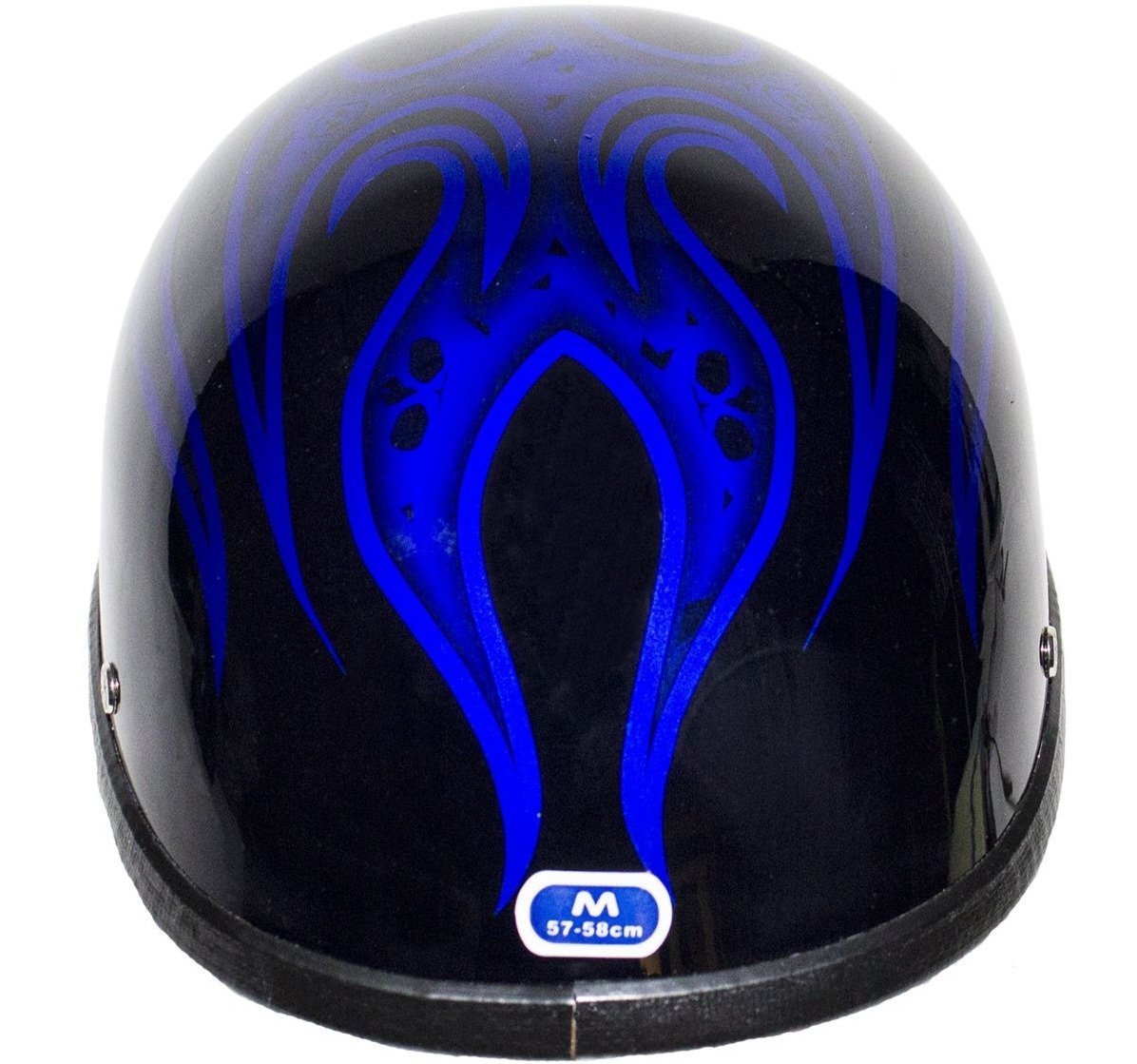 Novelty Motorcycle Helmet - Gloss Blue - Burning Skull - Shorty - H401-D4-BLUE-DL - Image 4