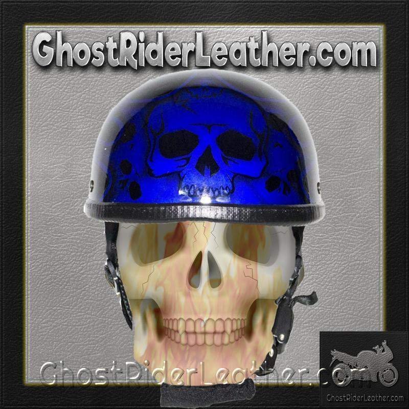 Novelty Motorcycle Helmet - Gloss Blue - Burning Skull - Shorty - H401-D4-BLUE-DL - Image 10