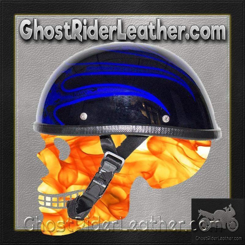 Novelty Motorcycle Helmet - Gloss Blue - Burning Skull - Shorty - H401-D4-BLUE-DL - Image 9